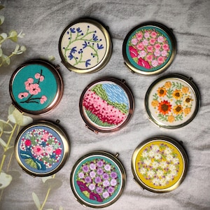 Handmade Floral Embroidered Compact Mirror