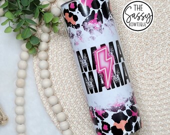 Pink And Orange Mama Bolt Leopard Skinny Tumbler