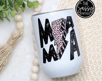 Mama Black Leopard Lightening Bolt 12oz Stemless Wine Tumbler