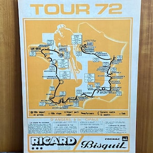 Carte du Tour de France 1972, plaque métallique imprimée, cyclisme, vélos, art mural, homme des cavernes, décoration d'intérieur, vintage rétro, impression, cadeau