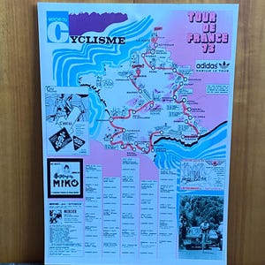 Carte du Tour de France, 1973, plaque métallique imprimée, cyclisme, vélos, art mural, homme des cavernes, décoration d'intérieur, vintage rétro, impression, cadeau