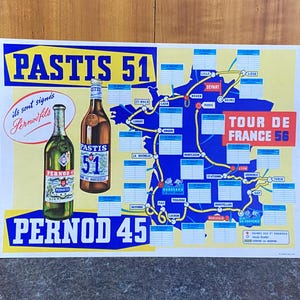 Carte du Tour de France, 1956, plaque métallique imprimée, cyclisme, vélos, art mural, homme des cavernes, décoration d'intérieur, vintage rétro, impression, cadeau