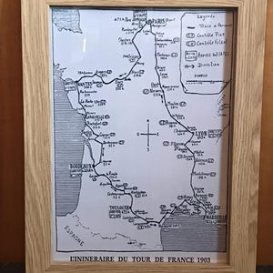 Tour de France, carte de l'itinéraire 1903, affiche A4 imprimée, cyclisme, vélos, art mural, homme des cavernes, décoration d'intérieur, vintage rétro, impression, cadeau