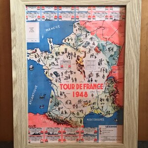 Tour de France, carte de l'itinéraire 1948, affiche A4 imprimée, cyclisme, vélos, art mural, homme des cavernes, décoration d'intérieur, vintage rétro, impression, cadeau pour la fête des pères