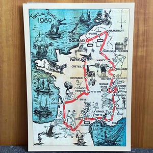 Carte du Tour de France, 1969, plaque métallique imprimée, cyclisme, vélos, art mural, homme des cavernes, décoration d'intérieur, vintage rétro, impression, cadeau