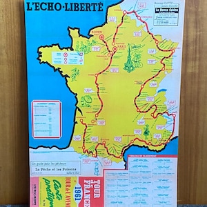 Carte du Tour de France, 1961, plaque métallique imprimée, cyclisme, vélos, art mural, homme des cavernes, décoration d'intérieur, vintage rétro, impression, cadeau