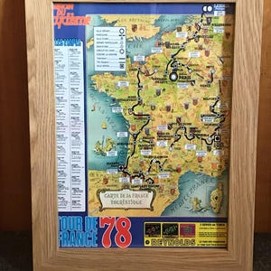 Tour de France, carte de l'itinéraire 1978, affiche A4 imprimée, cyclisme, vélos, art mural, homme des cavernes, décoration d'intérieur, vintage rétro, impression