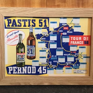 Tour de France, carte de l'itinéraire 1956, affiche A4 imprimée, cyclisme, vélos, art mural, homme des cavernes, décoration d'intérieur, vintage rétro, impression, cadeau pour la fête des pères
