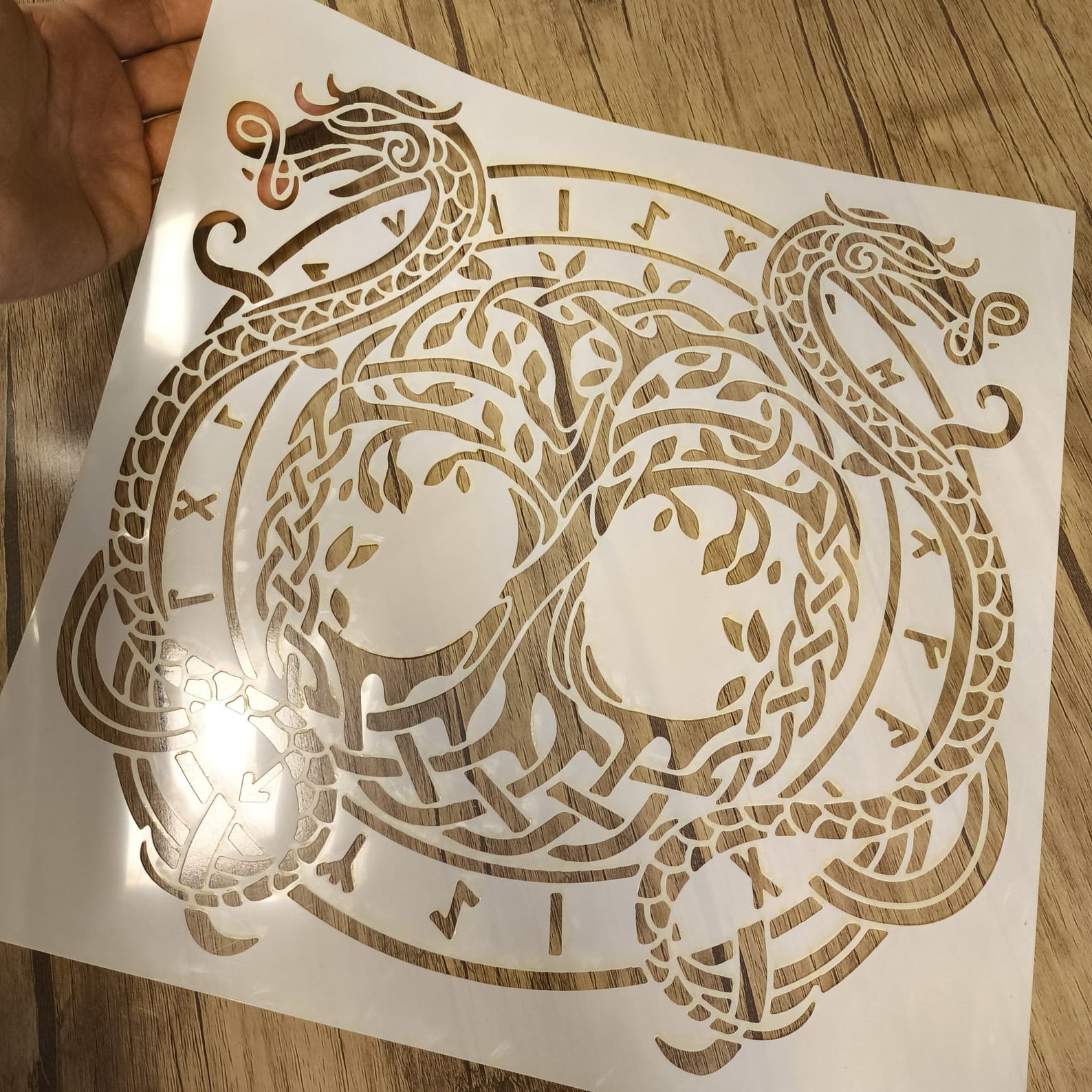 FINGERINSPIRE Tree Of Life Stencil 11.8x11.8 Inch Dragon Painting Stencil Plastic Knotwork Tree & Dragon Pattern Stencil Reusable Create DIY Tree Of...
