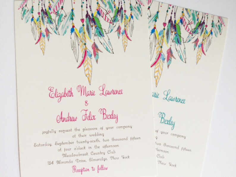 Feather Wedding Invitation Native American Colorful Wedding Etsy