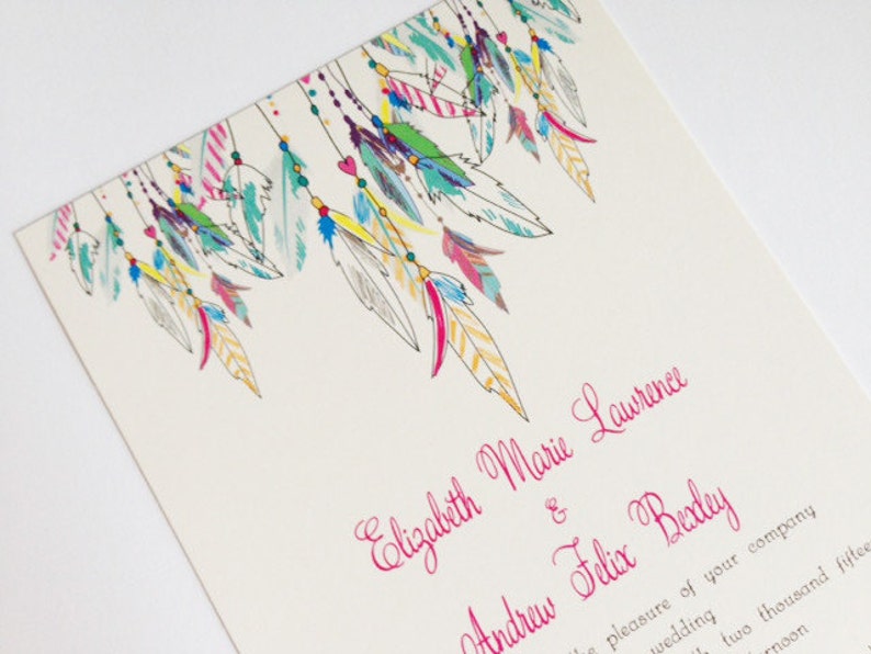 Feather Wedding Invitation Native American Colorful Wedding Etsy