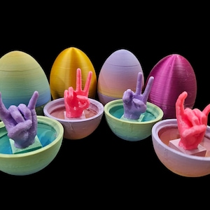 Surprise Egg with Peace Sign or Rock and Roll Sign Easter Egg Funny Easter Gift Party Gag Gift Novelty Easter Gift Heart Hands Easter Gift