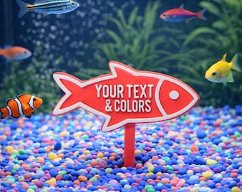 Letrero personalizado para pecera, decoración personalizada para acuario, letrero divertido con nombre para pecera.