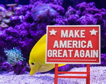 Aquarium Decor MAGA Make America Great Again Sign Decor for Fish Tank or Betta Fish Tank Trump Sign Mini trump Yard Sign for Planter funny