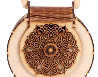 Women's Round Shape Decorative Lesser Cutting Wooden Purse Women's Handbag Bag is a Fashionable Wooden Sling Bag