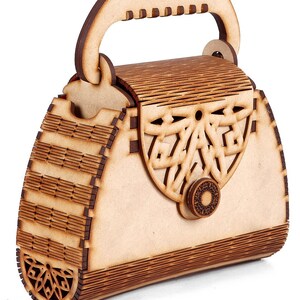 Women's Decorative Lesser Cutting Wooden Purse image 3