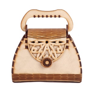 Women's Decorative Lesser Cutting Wooden Purse image 7