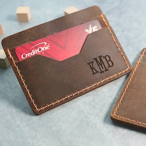 Personalized Leather Wallet, Minimalist Wallet, Leather Bifold Wallet, Distressed Leather Slim Bifold Wallet, Fathers Day Gift