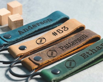 Football Personalized Keychain / Keyring / bag Tag / Name Tag - Leather Keychain