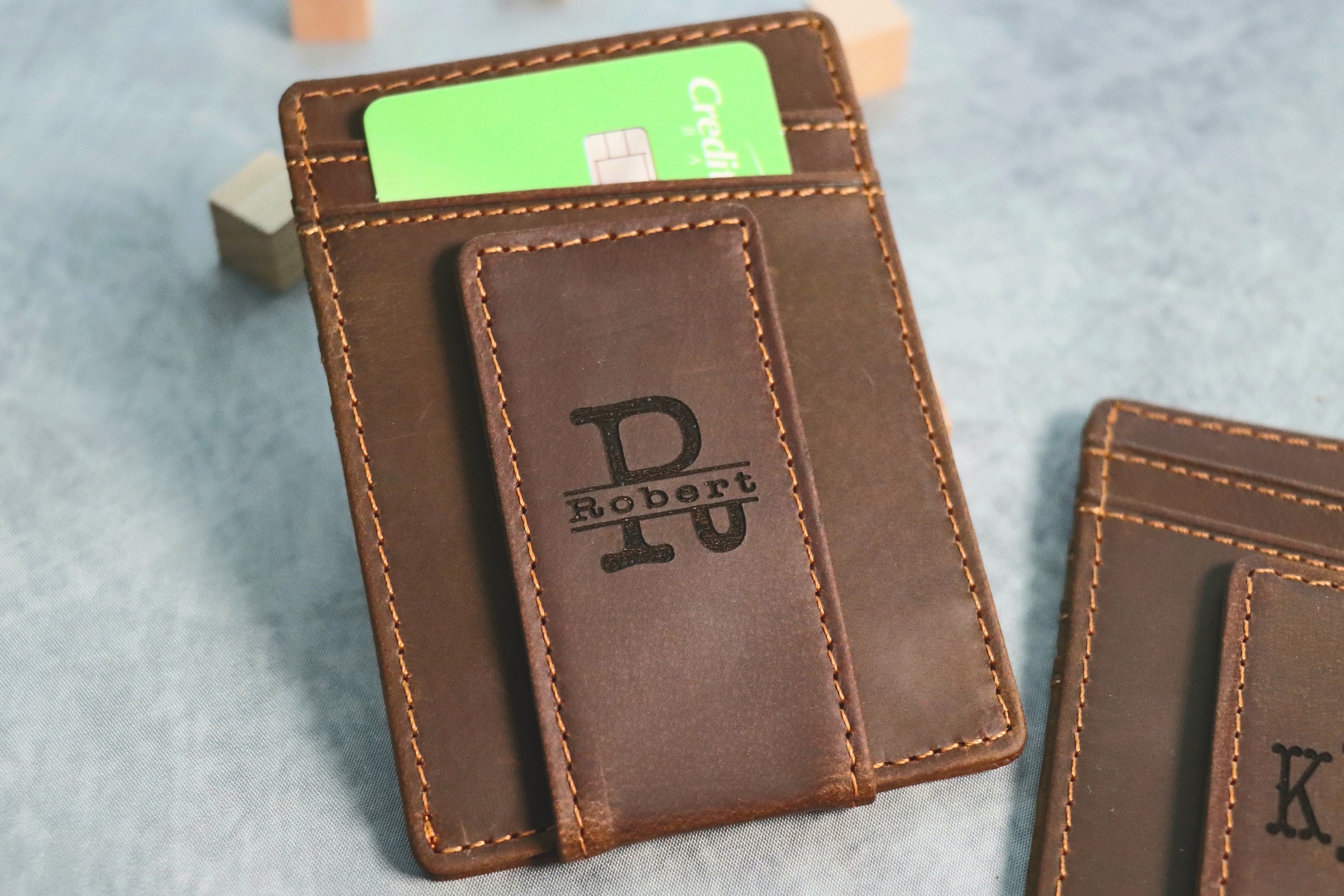Genuine Leather Magnetic Money Clip with Personalized Engraving, Business Money Clamp, Unique Fathers Day Gift Idea,Slim Front Pocket wallet