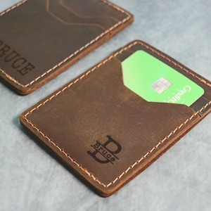 Leather Card Holder Wallet, Anniversary Credit Card Wallet, Custom initials Slim Card Wallet, Minimalistic, Unisex Slimline Design Wallet