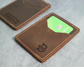 Leather Card Holder Wallet, Anniversary Credit Card Wallet, Custom initials Slim Card Wallet, Minimalistic, Unisex Slimline Design Wallet