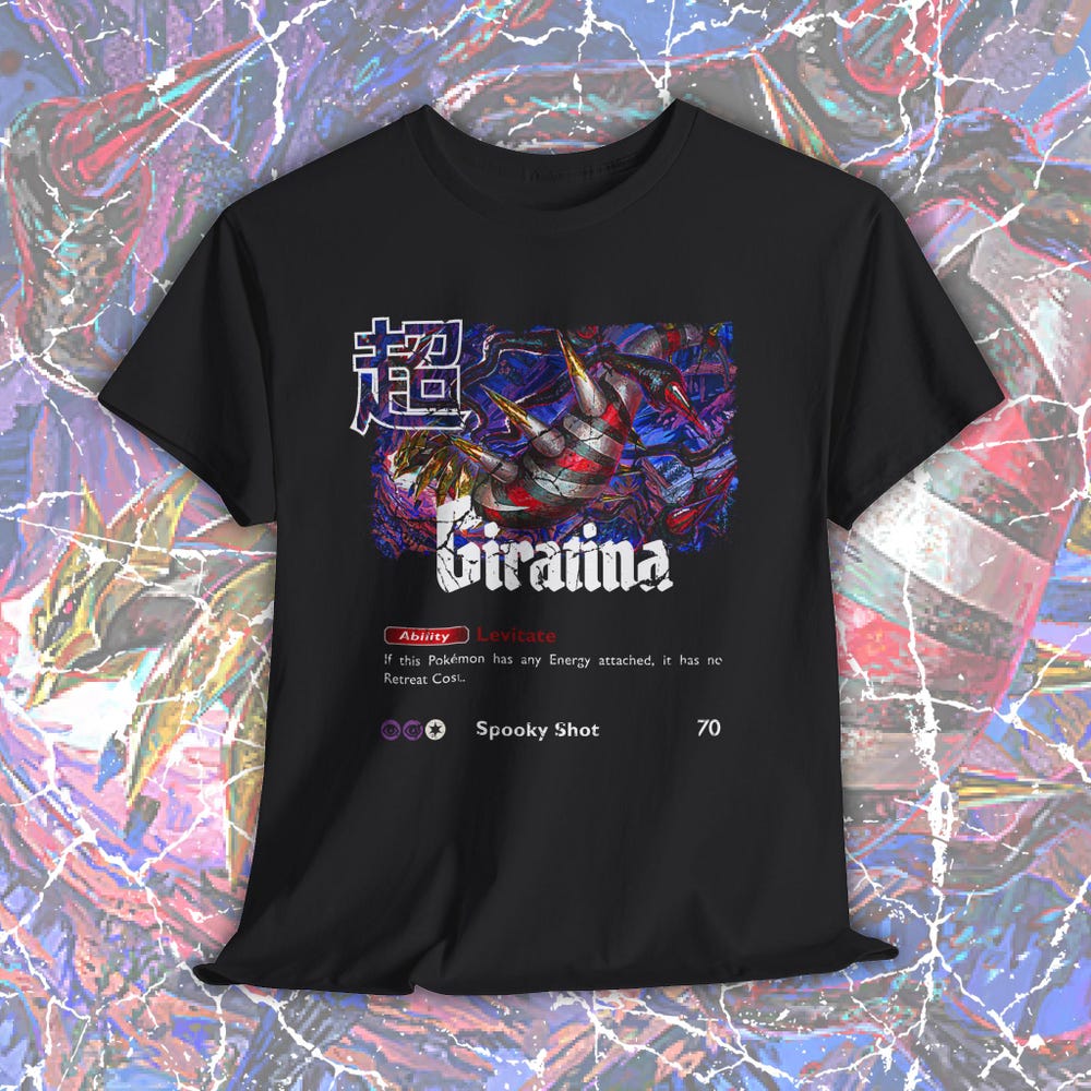 Giratina Pokemon T Shirt, Unisex Heavy Cotton Tee, Cool Graphic T Shirt For Men, Anime Japanese Video Game, Kanji, Vintage Retro Gym Shirt