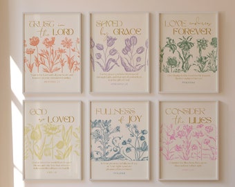 Floral Scripture Print Set: Vintage Bible Verse Gallery Wall (Digital Download)