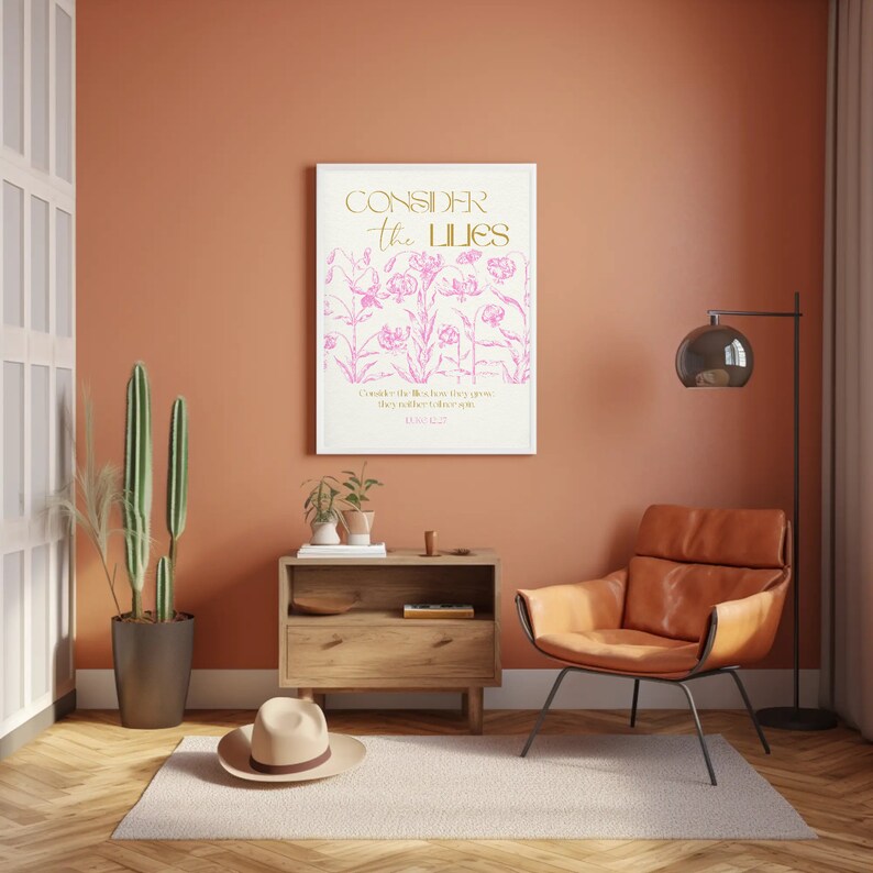 Consider the lilies bible verse wall art scripture modern christian