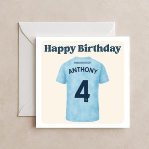 Biglietto di auguri di compleanno personalizzato / Biglietto con la maglia del Manchester City FC / Buon compleanno / Per lui / Per lei