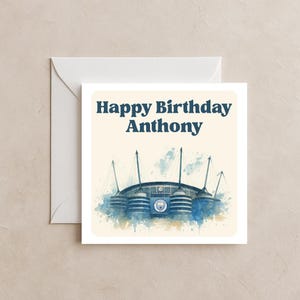 Biglietto di auguri di compleanno personalizzato / Biglietto dello stadio di calcio del Manchester City FC / Stadio Etihad / Buon compleanno / Per lui / Per lei