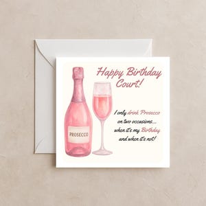 Cartão de aniversário personalizado | Cartão de feliz aniversário com garrafa e copo de prosecco rosa | Aniversariante | Cartão de aniversário engraçado