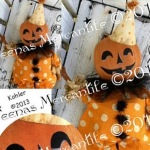 Halloween pumpkin doll pattern instant download clown primitive vintage style patterns