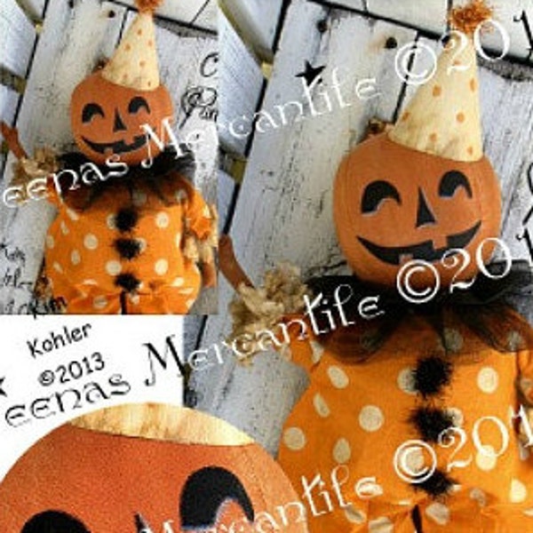 Halloween pumpkin doll pattern instant download clown primitive vintage style patterns