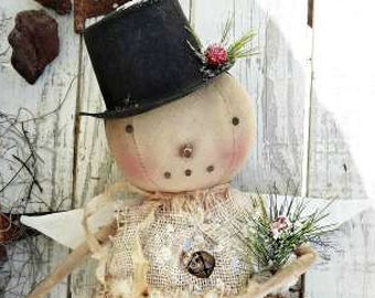 Primitive Snowman Doll Pattern INSTANT Download PDF Snow Girl Angel & Dirty Flake Combo 2 Patterns Cloth Fabric Winter Kim Kohler