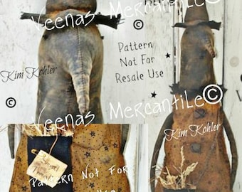 Instant Digital Download Doll Pattern Witch Crow Primitive PDF Sewing Cloth Fabric Patterns Halloween Kim Kohler Veenas Mercantile