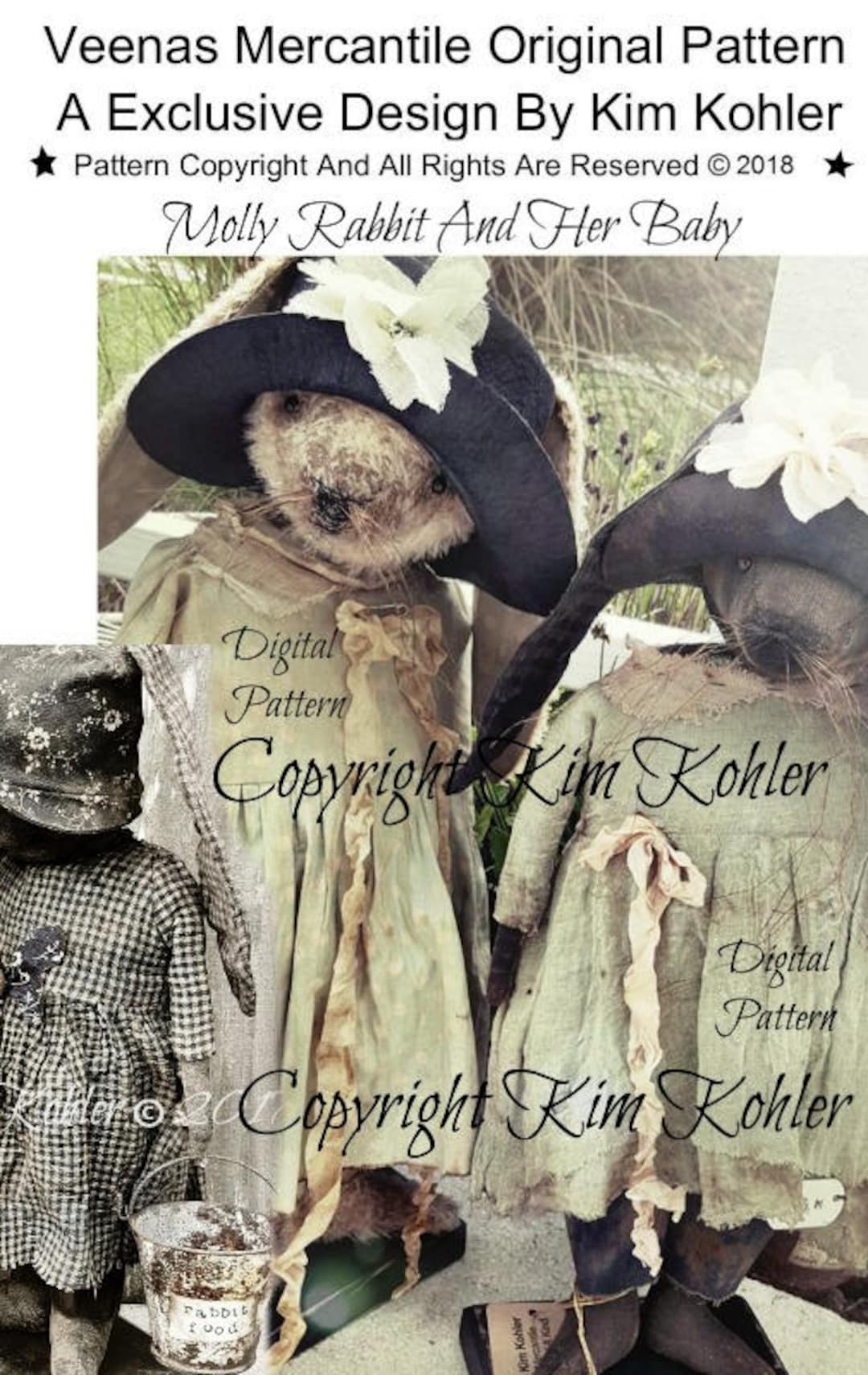 Primitive Rabbit Doll Pattern Rabbit Bunny Doll Pattern Primitive Instant Download Standing PDF E ...