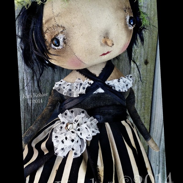 Prim Artist Doll Lizbeth Primitive OOAK Fabric Cloth Standing Hand Made Goth Gothic Original OFG hafair