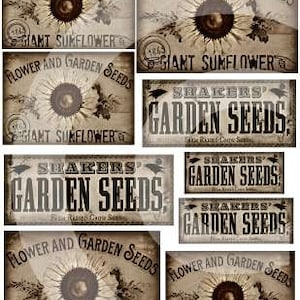Etichetta Pantry Vintage Crow Seeds Shaker Girasole Stampa DOWNLOAD IMMEDIATO Etichette Etichetta Scatola Lattina Cucina Primitiva Immagine Digitale JPG Kim Kohler