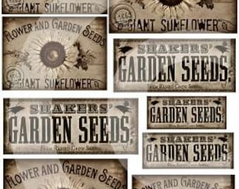 Pantry Vintage label Crow Seeds Shaker Sunflower Print INSTANT DOWNLOAD Labels Can Box Tag Primitive Kitchen Digital Image JPG Kim Kohler