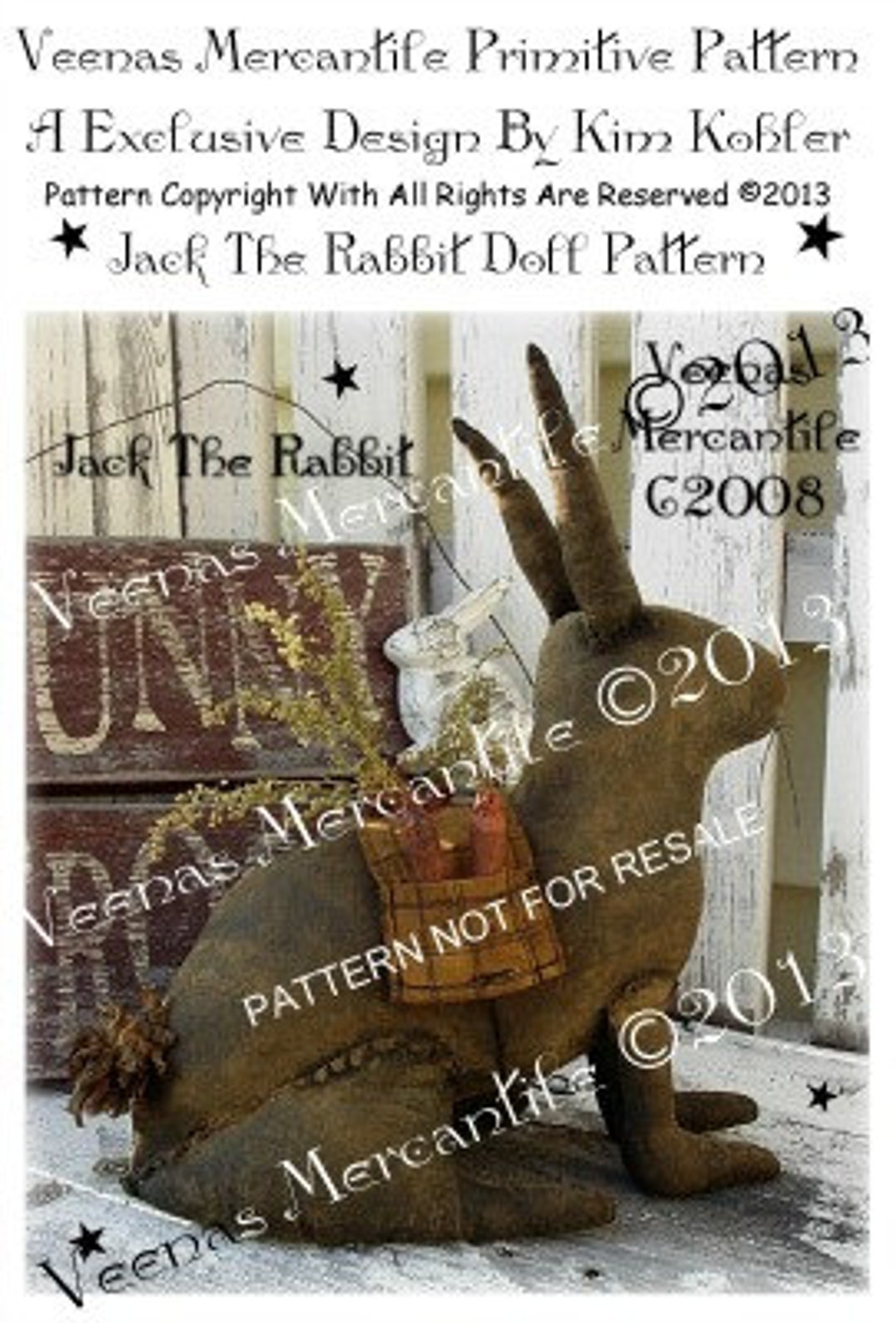 Primitive Rabbit Doll Pattern Instant Primitive Doll Pattern Sitting Jack Rabbit Bunny Download ...