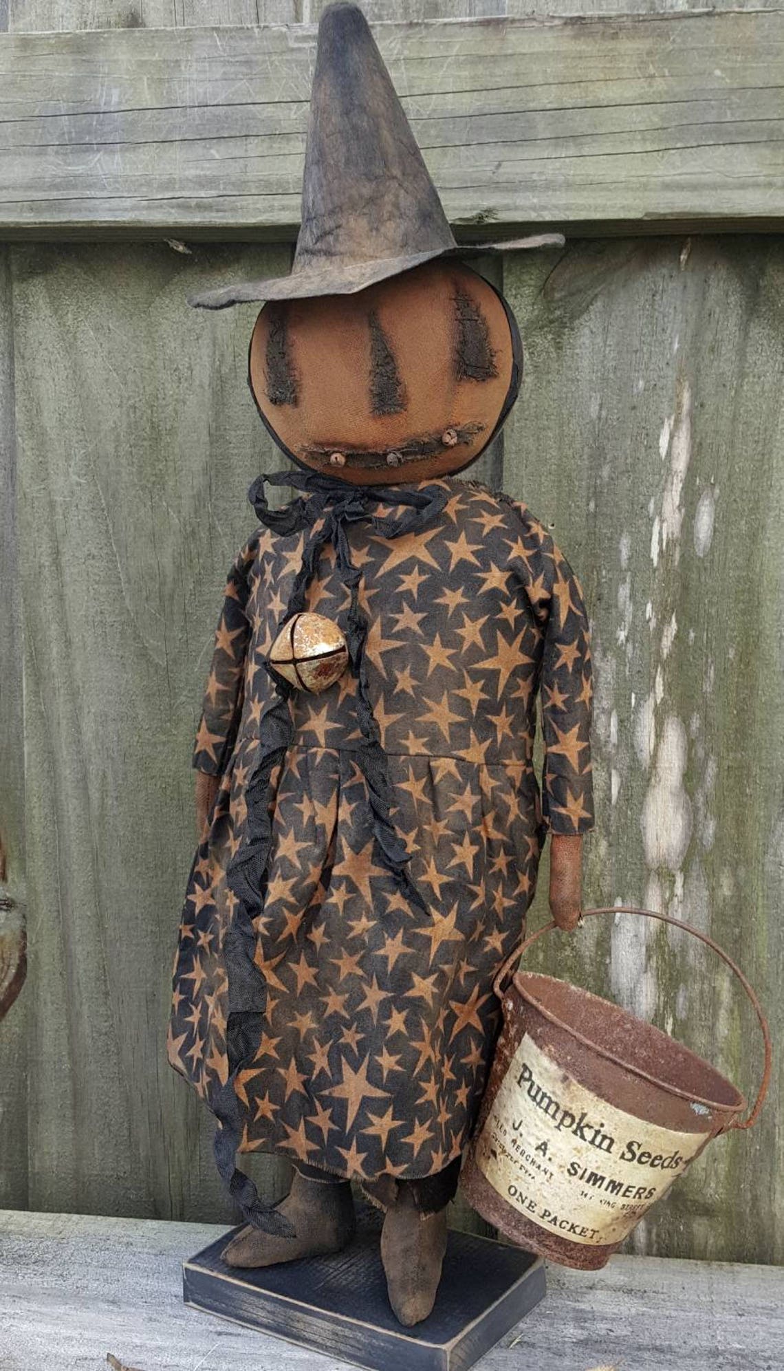 Standing Primitive Pumpkin Doll Witch Orange Black Stars ooak Etsy