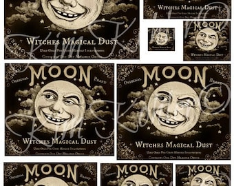 Moon Brand Primitive Pantry puede etiquetar Etiquetas colgantes Descarga digital instantánea JPEG Archivo imprimir Cocina Transferencia de etiquetas para almohadas, cajas, cajas
