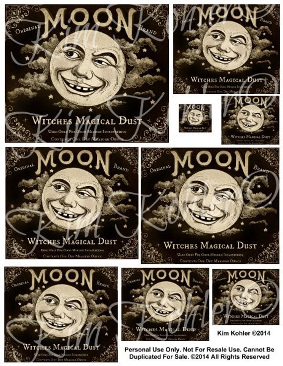 Moon Brand Primitive Pantry Can Label Hang Tags Instant Digital Download JPEG File Print Kitchen Tag Transfer For Pillows, Crates, Box