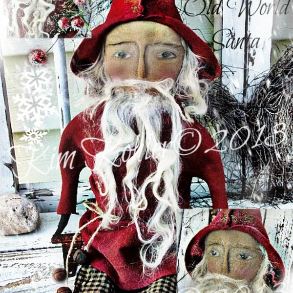 Primitive Santa Doll Pattern Instant Download PDF Old World Folk Art Vintage Christmas Winter Fabric Cloth Sewing Kim Kohler