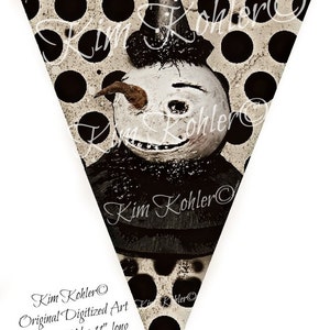 Instant Digital Download Image Banner Snowman Dots Stripe Vintage Orig Altered Art Winter Primitive Paper Collage Sheet OFG Team