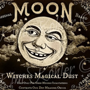 Moon Pantry Can Labels Hang Tags Pillow Fabric Transfer Crate Witch Sepia Black White Label JPEG File Instant Digital Download Paper Print