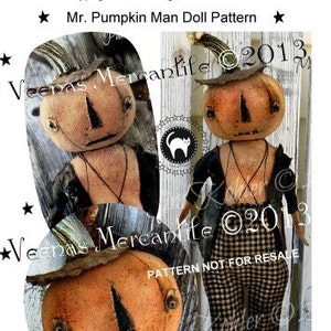 Primitive Pumpkin Doll Pattern JOL Halloween Patterns Cloth Fabric Sewing Spooky Instant Download Kim Kohler Veenas Mercantile
