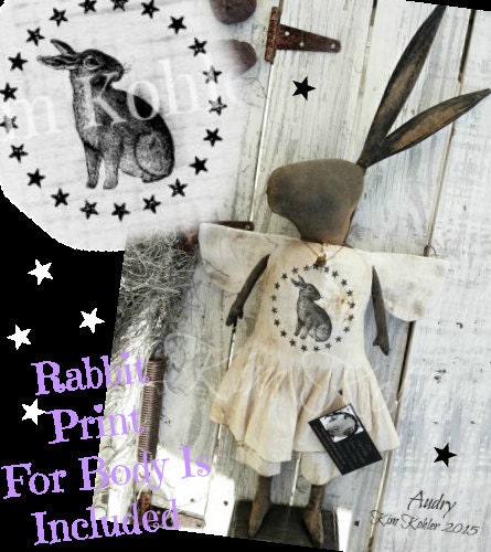 Instant Standing Primitive Rabbit Doll Angel Download Pattern PDF Bunny Patterns Digital Print Fabric Standing Sitting Cloth Kim Kohler