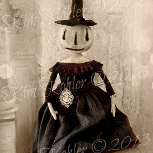 Primitive Doll Pattern PDF Halloween Witch Pumpkin INSTANT Download E-Pattern epattern E Patterns Sewing Cloth Spooky Goth Veenas Mercantile